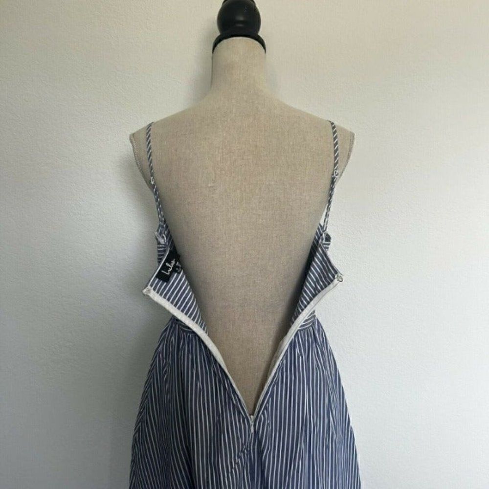 Lulus Joyful Days Blue & White Striped Knotted Front Midi Strappy Dress S NWOT - Picture 7 of 12